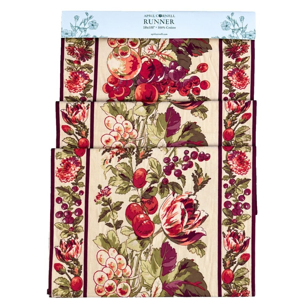 April Cornell Bountiful Harvest Table Runner 18x108 Floral French Country Garden